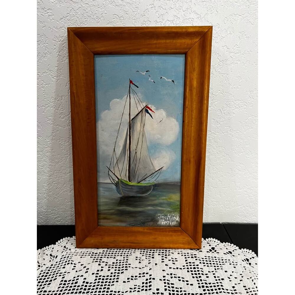⛵✨ Vintage Mid-Century 60’s Sailboat Oil Painting ✨⛵